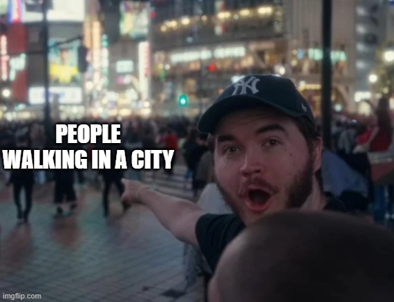 NAH THIS IS CRAZY I'VE NEVER SEEN PEOPLE BEFORE | PEOPLE WALKING IN A CITY | image tagged in schlatt | made w/ Imgflip meme maker