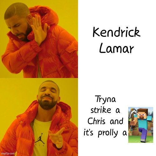 how to introduce a war | Kendrick Lamar; Tryna strike a Chris and it's prolly a | image tagged in memes,drake hotline bling,kendrick lamar,fun,funny | made w/ Imgflip meme maker