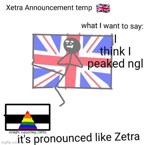 Xetra announcement temp | I think I peaked ngl | image tagged in xetra announcement temp | made w/ Imgflip meme maker