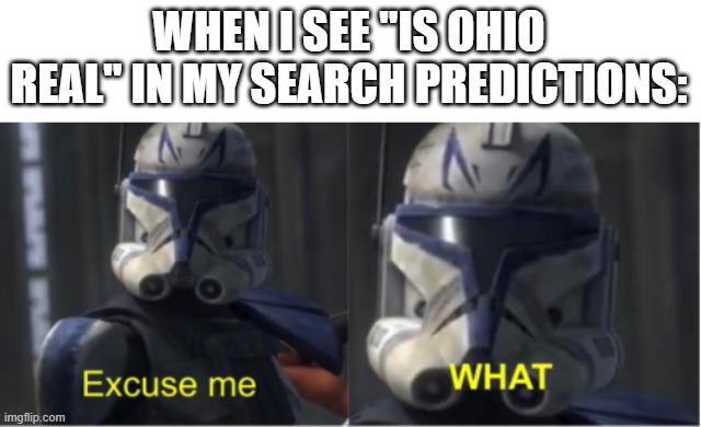 Excuse me what | WHEN I SEE "IS OHIO REAL" IN MY SEARCH PREDICTIONS: | image tagged in excuse me what | made w/ Imgflip meme maker