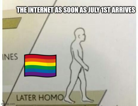 Later Homo | THE INTERNET AS SOON AS JULY 1ST ARRIVES | image tagged in later homo | made w/ Imgflip meme maker