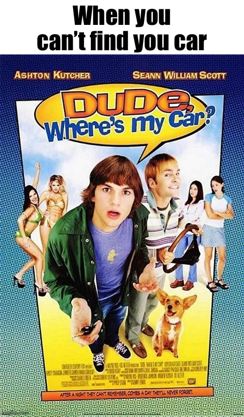 Dude Where's my car? | When you can’t find you car | image tagged in dude where's my car | made w/ Imgflip meme maker