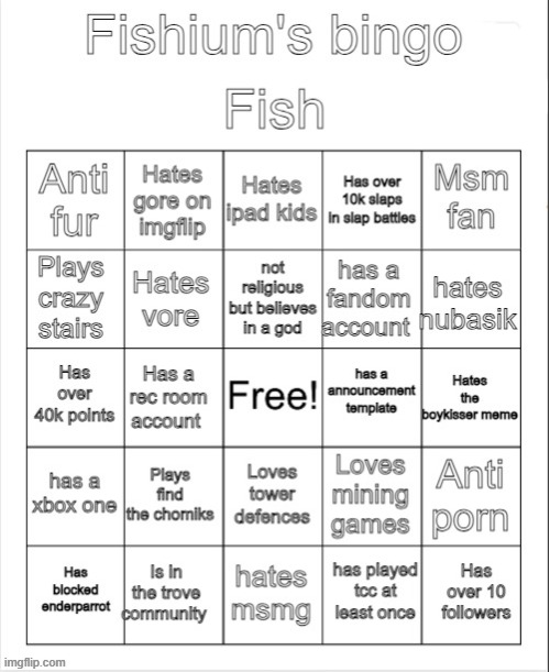 Fishium's bingo | image tagged in fishium's bingo | made w/ Imgflip meme maker