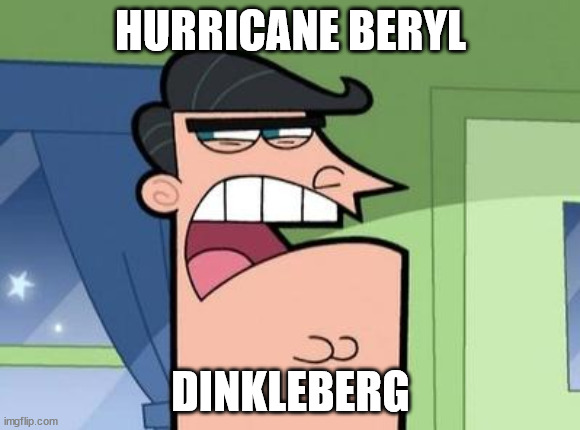 Hurricane Beryl in a nutshell | HURRICANE BERYL; DINKLEBERG | image tagged in dinkleberg,memes,hurricane beryl | made w/ Imgflip meme maker