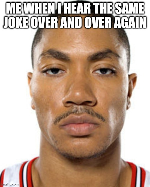Derrick Rose Straight Face | ME WHEN I HEAR THE SAME JOKE OVER AND OVER AGAIN | image tagged in derrick rose straight face,funny,derrickrosememe | made w/ Imgflip meme maker