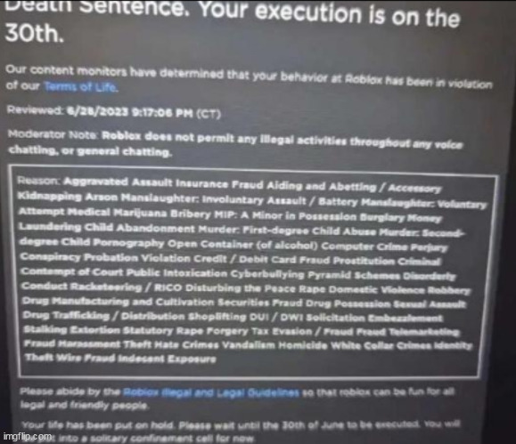 i just acted little bit silly in roblox, im fucking cooked | image tagged in your execution is on the 30th | made w/ Imgflip meme maker