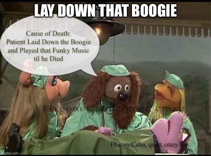 Play that funky music | LAY DOWN THAT BOOGIE | image tagged in funky,music,die | made w/ Imgflip meme maker