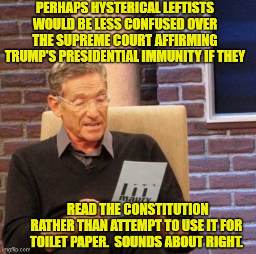 Could you imagine if they started doing independent research? | PERHAPS HYSTERICAL LEFTISTS WOULD BE LESS CONFUSED OVER THE SUPREME COURT AFFIRMING TRUMP'S PRESIDENTIAL IMMUNITY IF THEY; READ THE CONSTITUTION RATHER THAN ATTEMPT TO USE IT FOR TOILET PAPER.  SOUNDS ABOUT RIGHT. | image tagged in maury lie detector | made w/ Imgflip meme maker