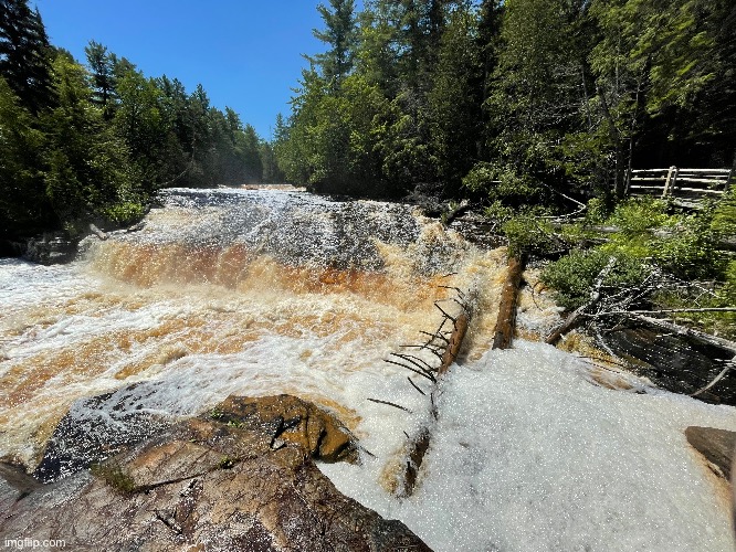 Lower Tahquamenon Falls from my vacation! | image tagged in photos,waterfall,summer vacation | made w/ Imgflip meme maker