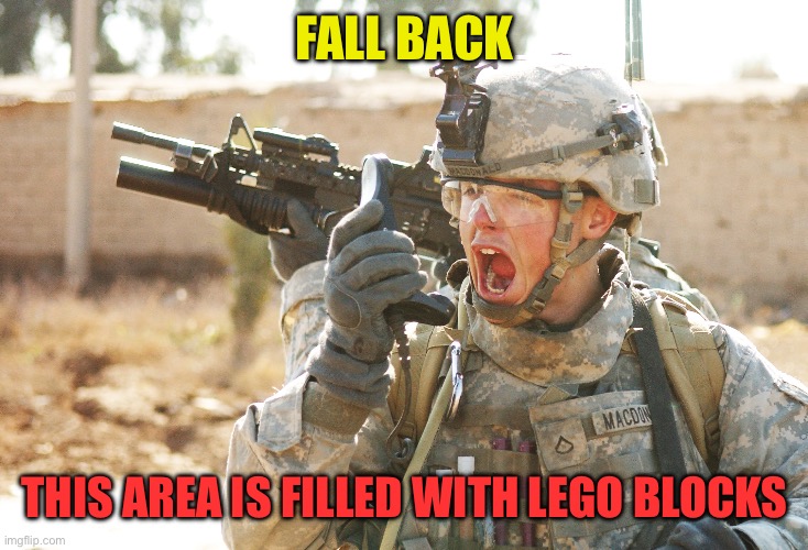 Ukrainian Defense System | FALL BACK; THIS AREA IS FILLED WITH LEGO BLOCKS | image tagged in us army soldier yelling radio iraq war,memes | made w/ Imgflip meme maker