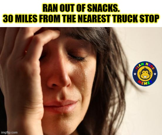 First World Problems | RAN OUT OF SNACKS.
30 MILES FROM THE NEAREST TRUCK STOP | image tagged in memes,first world problems,snacks | made w/ Imgflip meme maker