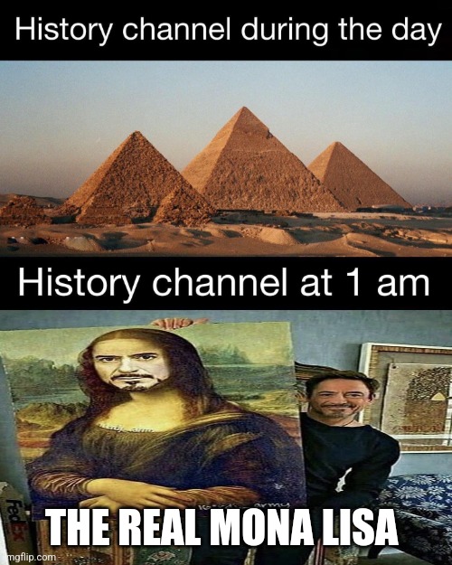 It's the real Mona Lisa | THE REAL MONA LISA | image tagged in history channel at 1 am,robert downey jr,jpfan102504 | made w/ Imgflip meme maker