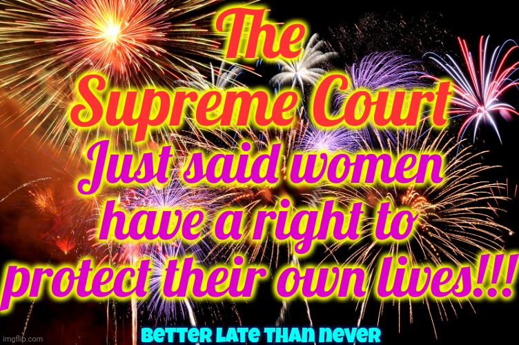 At Least They Got One Right | The Supreme Court; Just said women have a right to protect their own lives!!! Better late than never | image tagged in celebrate,supreme court,justice,women's rights,abortion,memes | made w/ Imgflip meme maker