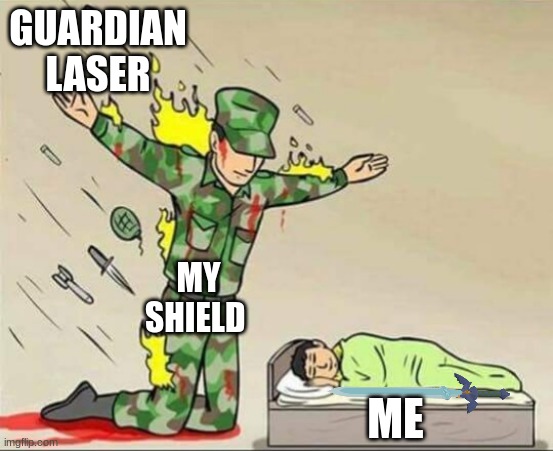 MY ANXIETY! IT'S THROUGH THE ROOF! | GUARDIAN LASER; MY SHIELD; ME | image tagged in soldier protecting sleeping child | made w/ Imgflip meme maker