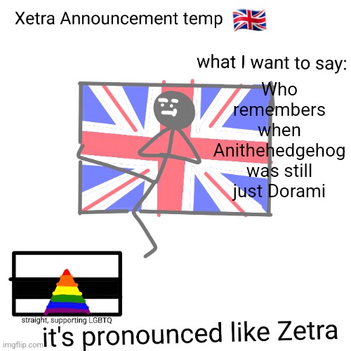 Xetra announcement temp | Who remembers when Anithehedgehog was still just Dorami | image tagged in xetra announcement temp | made w/ Imgflip meme maker