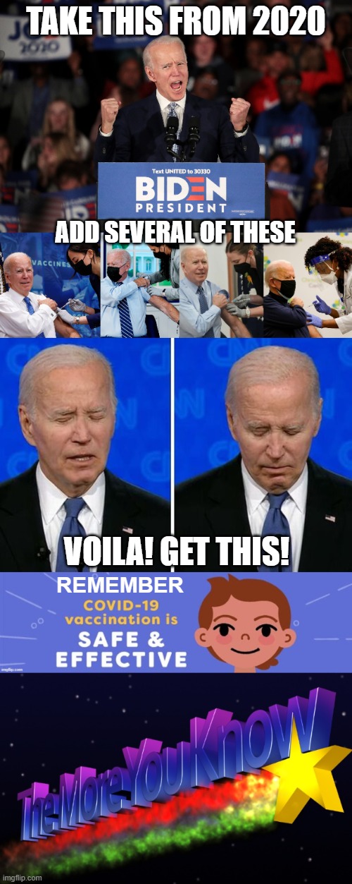 Dementia and age are just part of the equation... | TAKE THIS FROM 2020; ADD SEVERAL OF THESE; VOILA! GET THIS! REMEMBER | image tagged in covid-19,vaccines,joe biden,sleepy joe,dementia | made w/ Imgflip meme maker