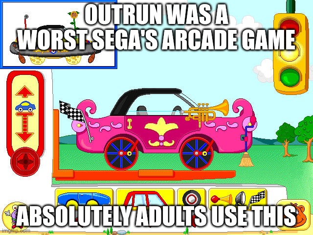 Adults used this game | OUTRUN WAS A WORST SEGA'S ARCADE GAME; ABSOLUTELY ADULTS USE THIS | image tagged in asthma,fisher price,worst | made w/ Imgflip meme maker