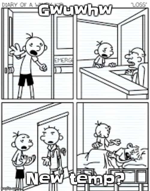 Ctrl alt wimpy kid | Gwuwhw; New temp? | image tagged in ctrl alt wimpy kid | made w/ Imgflip meme maker
