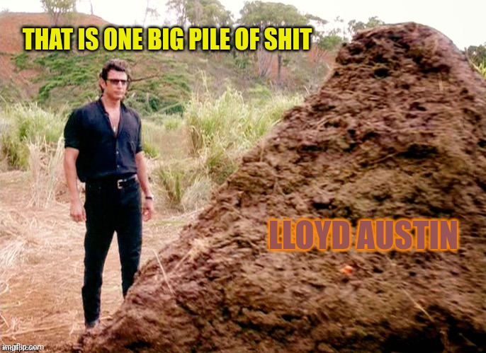 Ian Malcolm Dino poop | THAT IS ONE BIG PILE OF SHIT LLOYD AUSTIN | image tagged in ian malcolm dino poop | made w/ Imgflip meme maker