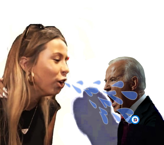 High Quality Hawk Tuah girl spits on Biden dickhead Blank Meme Template