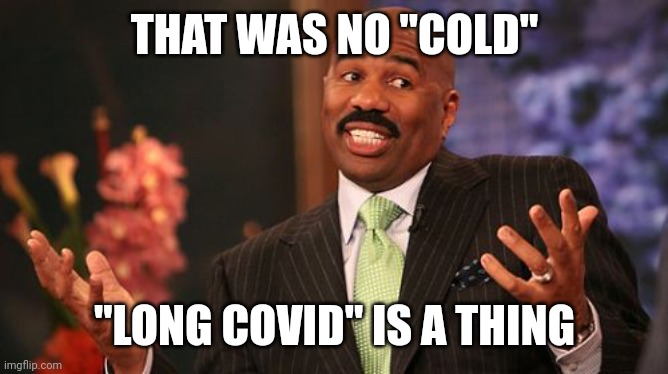 Steve Harvey Meme | THAT WAS NO "COLD" "LONG COVID" IS A THING | image tagged in memes,steve harvey | made w/ Imgflip meme maker
