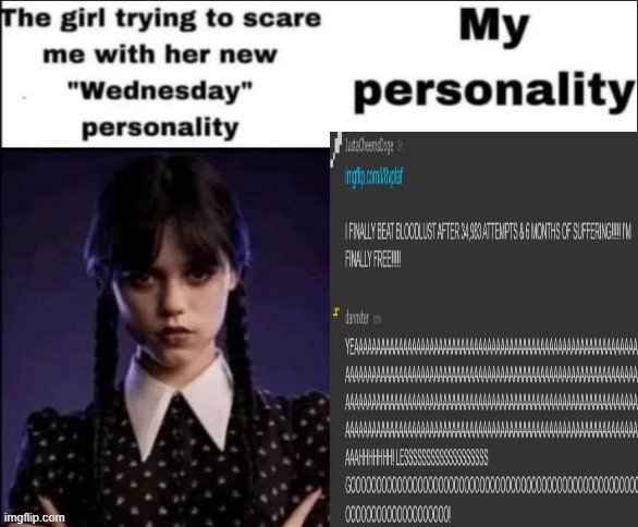 i come to the function with that sort of cool vibe that the uncool hate | image tagged in the girl trying to scare me with her new wednesday personality | made w/ Imgflip meme maker