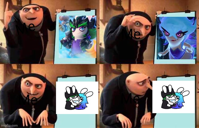 Nobody me after I found out that I ship midnite x edge be like | Me; Me; Me; Me | image tagged in memes,gru's plan | made w/ Imgflip meme maker