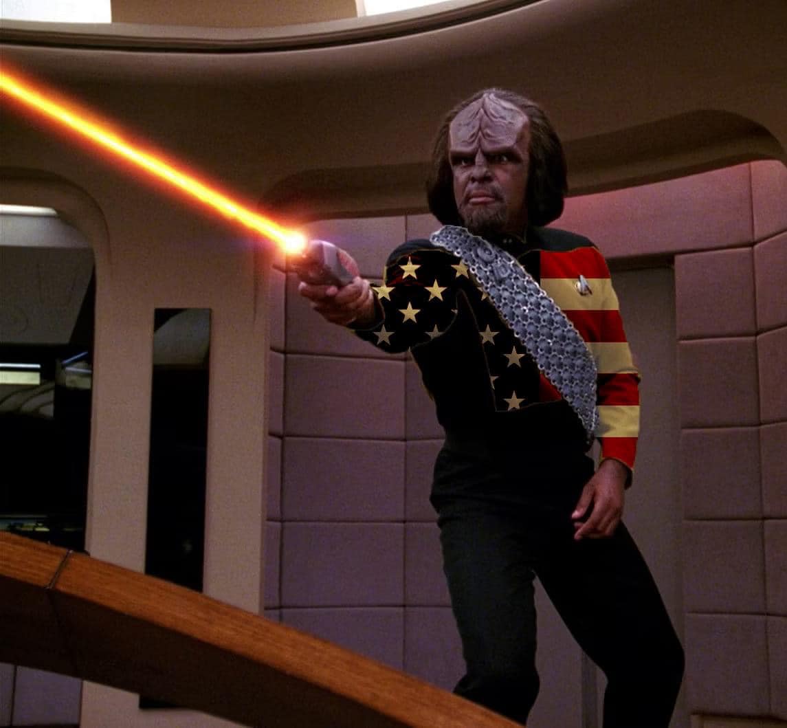 Worf wearing an American Flag Blank Meme Template