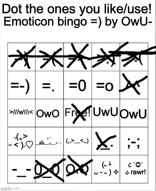 abdapursoueziys | image tagged in dot the ones you like/use emoticons bingo by owu | made w/ Imgflip meme maker