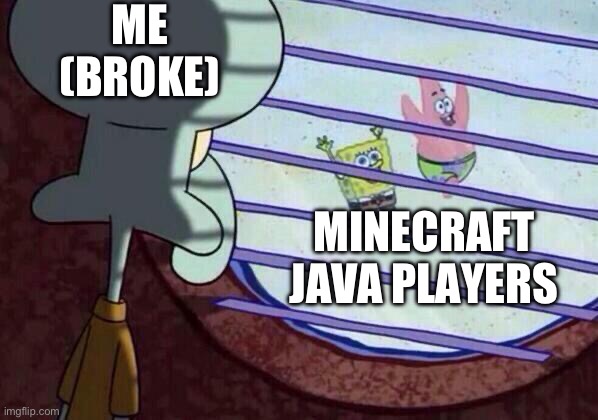 Squidward window | ME (BROKE); MINECRAFT JAVA PLAYERS | image tagged in squidward window | made w/ Imgflip meme maker