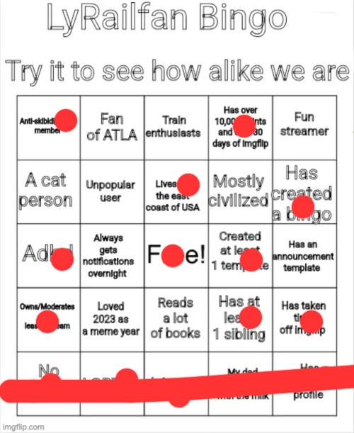 LyRailfan Bingo | image tagged in lyrailfan bingo | made w/ Imgflip meme maker