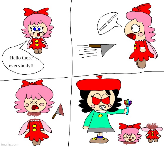 Ribbon is getting decapitated with a knife and die (Adeleine is Evil) | image tagged in kirby,gore,parody,fanart,death,funny | made w/ Imgflip meme maker