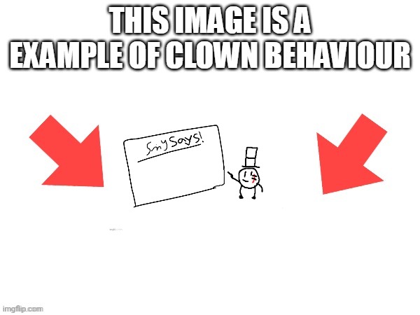 Sammy stole an old announcement template of mine | image tagged in this image is a example of clown behaviour | made w/ Imgflip meme maker