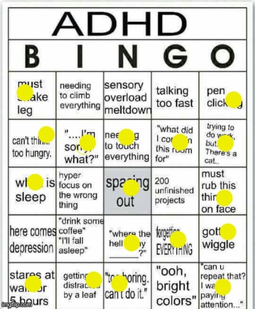 I originally posted this on Vibe_zone | image tagged in adhd bingo | made w/ Imgflip meme maker