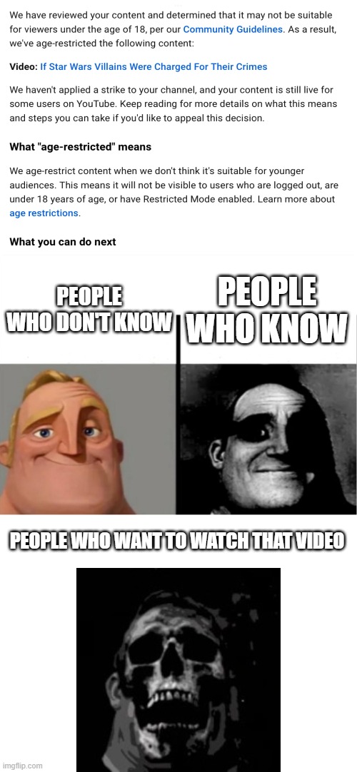 B R U H  M O M E N T | PEOPLE WHO KNOW; PEOPLE WHO DON'T KNOW; PEOPLE WHO WANT TO WATCH THAT VIDEO | image tagged in teacher's copy,yt,youtube,star wars | made w/ Imgflip meme maker