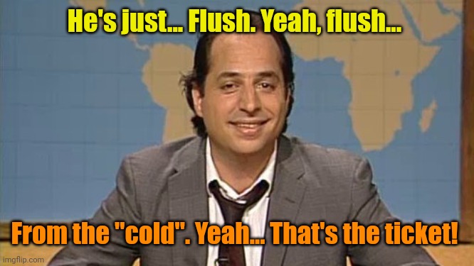 Liar that's the ticket | He's just... Flush. Yeah, flush... From the "cold". Yeah... That's the ticket! | image tagged in liar that's the ticket | made w/ Imgflip meme maker