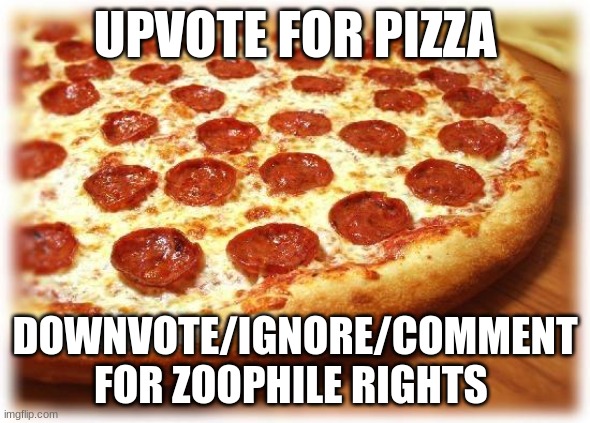 Coming out pizza  | UPVOTE FOR PIZZA; DOWNVOTE/IGNORE/COMMENT FOR ZOOPHILE RIGHTS | image tagged in coming out pizza,memes | made w/ Imgflip meme maker