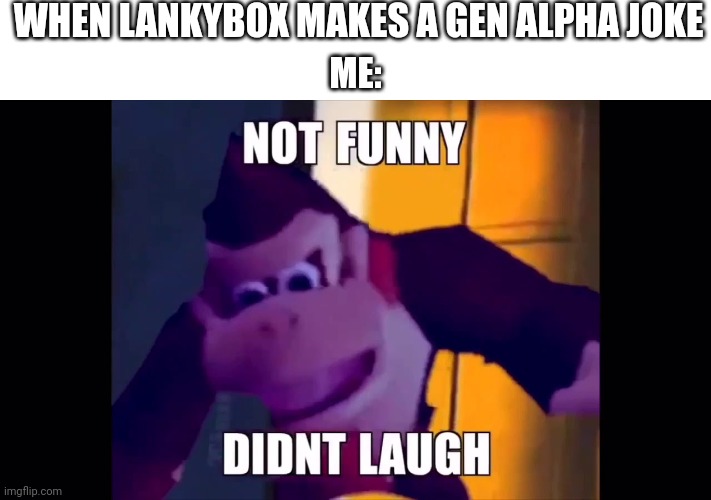 Not funny didn't laugh | WHEN LANKYBOX MAKES A GEN ALPHA JOKE; ME: | image tagged in not funny didn't laugh | made w/ Imgflip meme maker