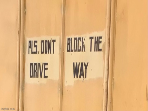 blocking the way | image tagged in pls,dont,drive,block,the,way | made w/ Imgflip meme maker