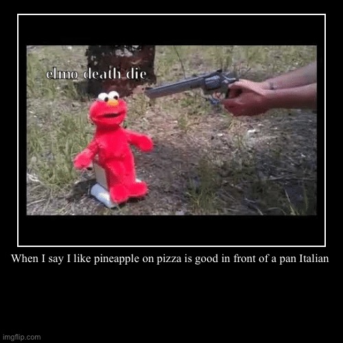 When I say I like pineapple on pizza is good in front of a pan Italian | | image tagged in funny,demotivationals | made w/ Imgflip demotivational maker