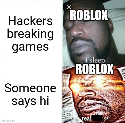 Rovk | ROBLOX; Hackers breaking games; ROBLOX; Someone says hi | image tagged in memes,sleeping shaq | made w/ Imgflip meme maker