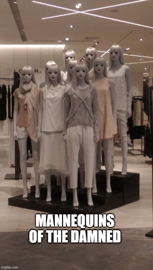 Scary | MANNEQUINS OF THE DAMNED | image tagged in cursed image,cool | made w/ Imgflip meme maker