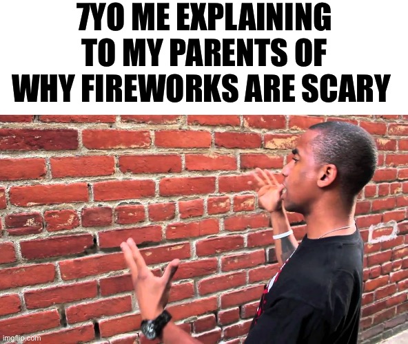 Happy early fourth of july | 7YO ME EXPLAINING TO MY PARENTS OF WHY FIREWORKS ARE SCARY | image tagged in talking to wall,memes,fourth of july,childhood | made w/ Imgflip meme maker