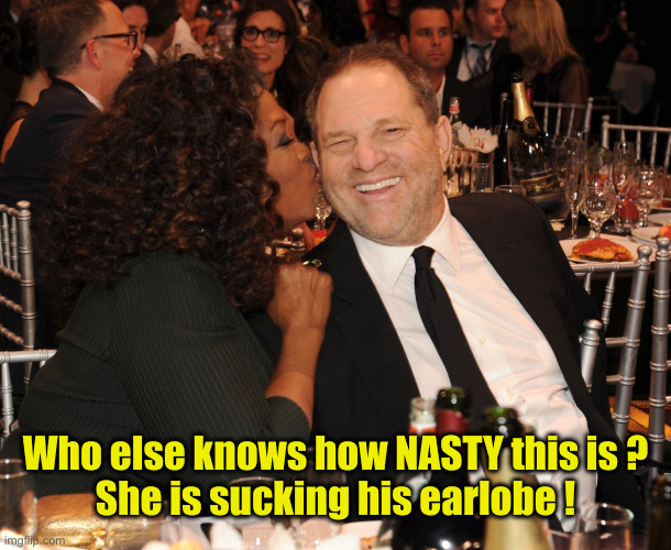 Oprah Weinstein | Who else knows how NASTY this is ?
She is sucking his earlobe ! | image tagged in oprah weinstein | made w/ Imgflip meme maker