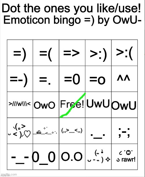 imagine using emoticons smh | image tagged in dot the ones you like/use emoticons bingo by owu | made w/ Imgflip meme maker