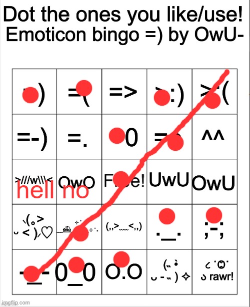 I seriously hate those blushing/furry emojis | hell no | image tagged in dot the ones you like/use emoticons bingo by owu | made w/ Imgflip meme maker