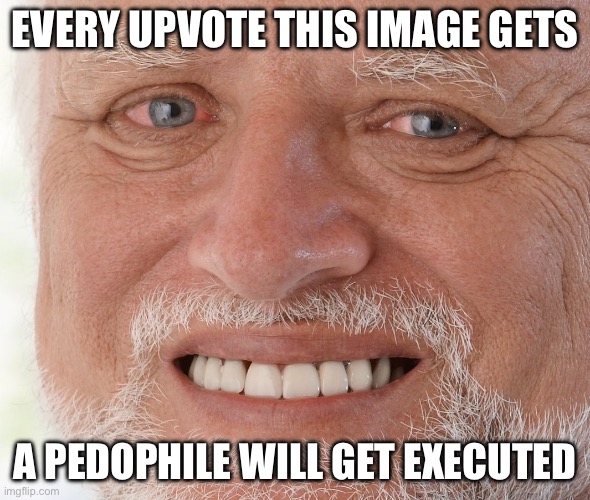 Now i just have to wait for the upvotes to start rolling in | EVERY UPVOTE THIS IMAGE GETS; A PEDOPHILE WILL GET EXECUTED | image tagged in hide the pain harold | made w/ Imgflip meme maker