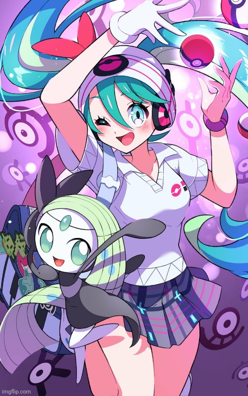 Hatsune Miku as a Pokemon Trainer (Art by pon yui) | made w/ Imgflip meme maker