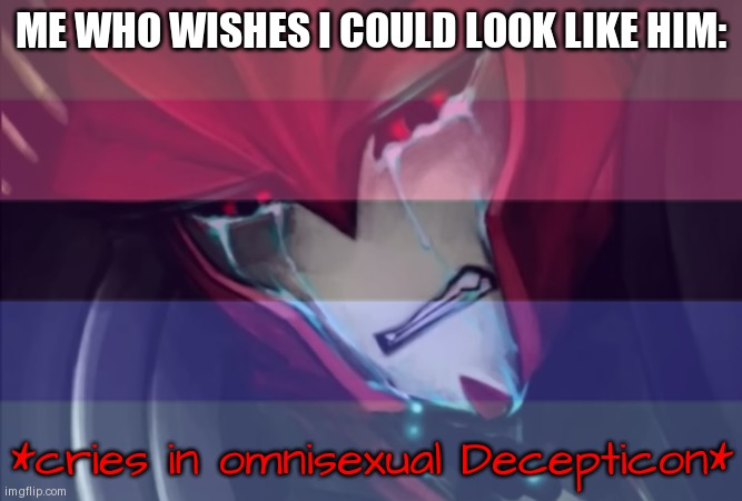 Knockout Cries in Omnisexual Decepticon | ME WHO WISHES I COULD LOOK LIKE HIM: | image tagged in knockout cries in omnisexual decepticon | made w/ Imgflip meme maker