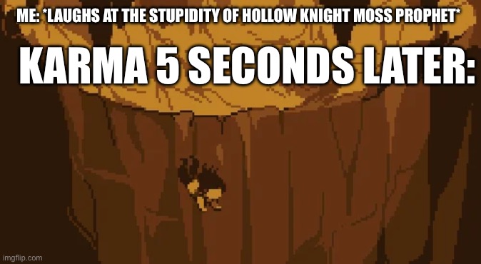 Kinda deserved this | ME: *LAUGHS AT THE STUPIDITY OF HOLLOW KNIGHT MOSS PROPHET*; KARMA 5 SECONDS LATER: | image tagged in falling,i deserved this | made w/ Imgflip meme maker